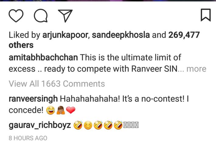 Ranveer Singh's comment on Amitabh Bachchan's picture