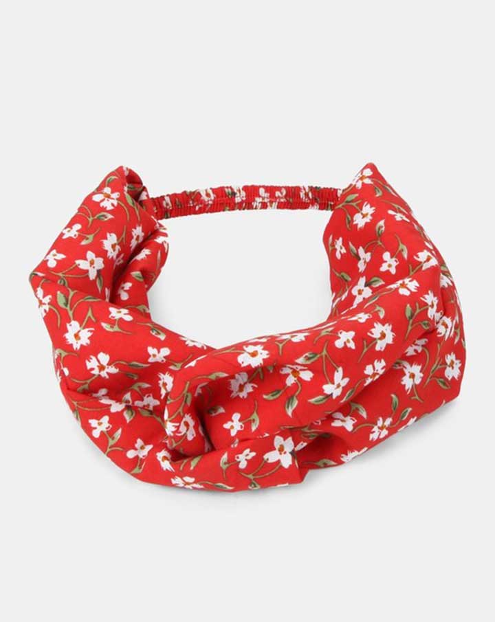 Red & White Floral Knot Headband