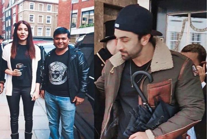 Anushka Sharma with a fan and Ranbir Kapoor