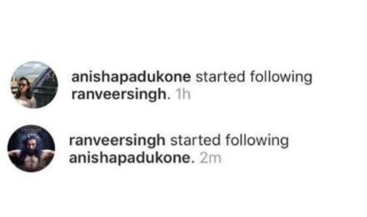 Anisha Padukone and Ranveer Singh follow each other
