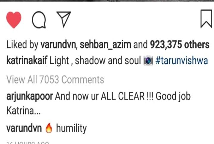 Arjun Kapoor and Varun Dhawan's comments | Source: Instagram @katrinakaif