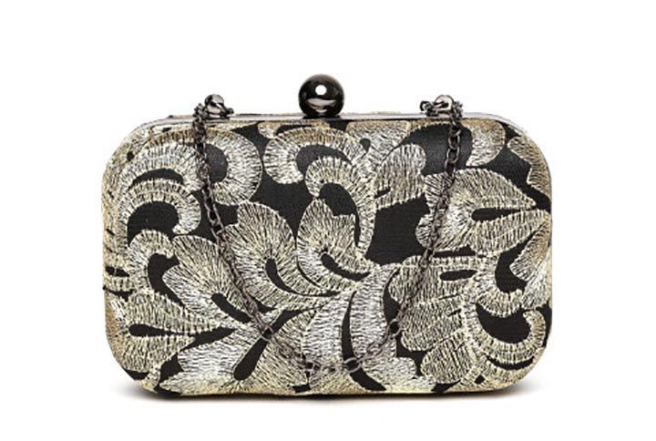 Carlton London Black & Gold-Toned Embroidered Clutch | Image Source: Myntra.com