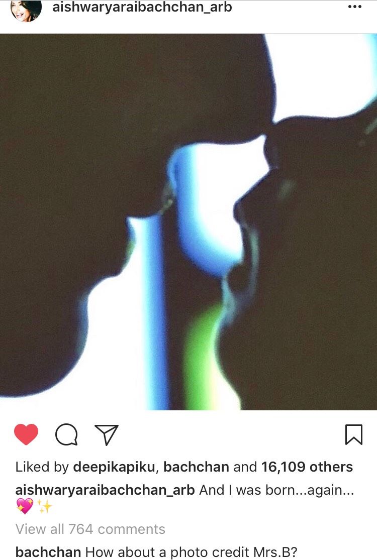 Abhishek Bachchan comments on Aishwarya's first Instagram post.