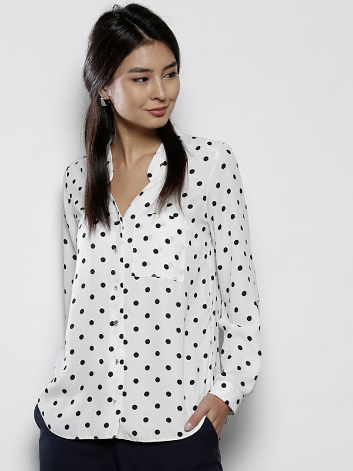 DOROTHY PERKINS Women White & Black Printed Casual Shirt | Image Source: Myntra.com