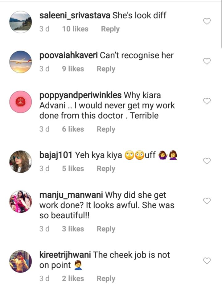 Comments on Kiara Advan's picture  | Source: Instagram @viralbhayani