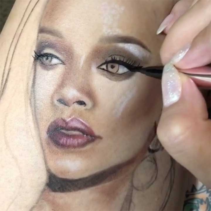 This Woman Paints Portraits Of Rihanna On Herself Using Fenty Beauty Products