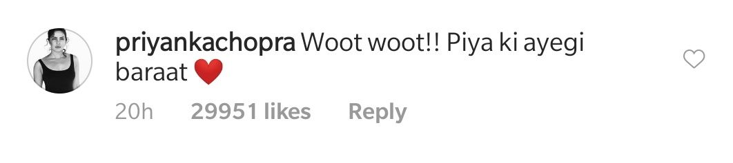Priyanka Chopra's comment on Deepika Padukone's post