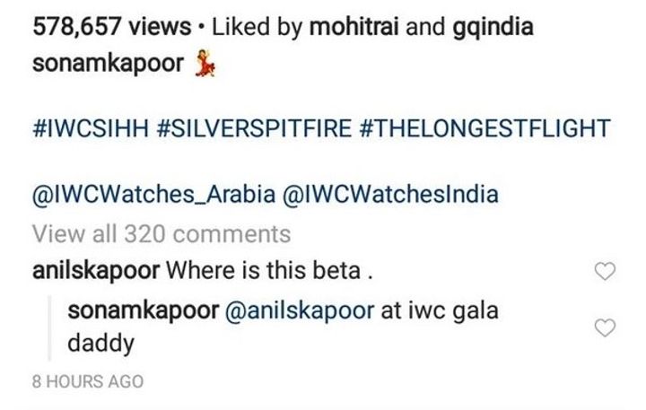 Anil Kapoor's comment on Sonam Kapoor's post (Source: Instagram | @sonamkapoor)
