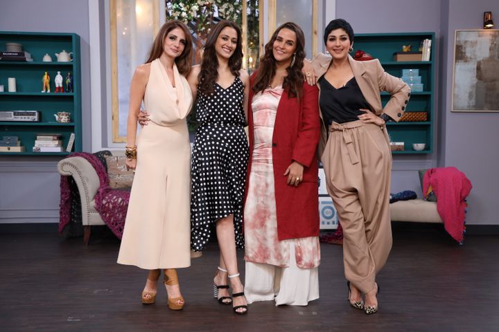 Sonali Bendre, Sussanne Khan and Gayatri Oberoi with host Neha Dhupia