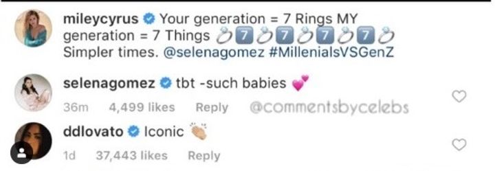 Comments by Selena Gomez and Demi Lovato (Source: Instagram | @mileycyrus)