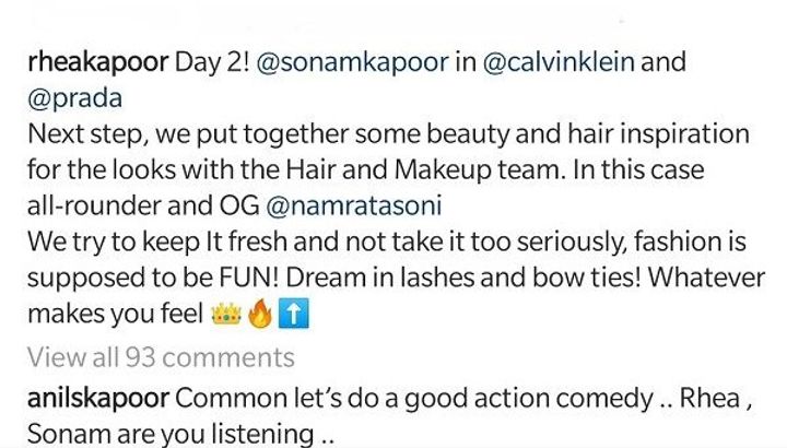Anil Kapoor's comment on Rhea Kapoor's post (Source: Instagram | @rheakapoor)