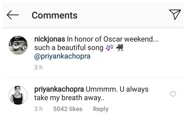 Priyanka Chopra's comment on Nick Jonas's Instagram Post