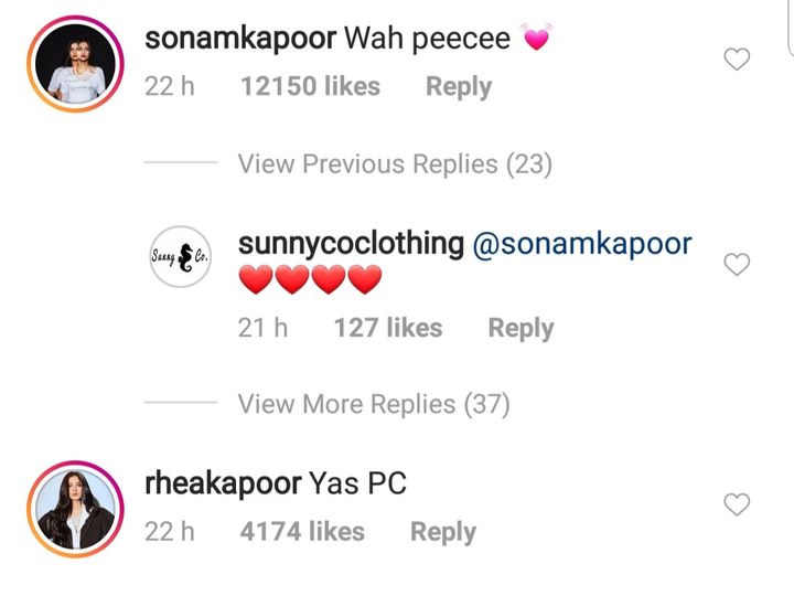 Rhea Kapoor and Sonam K Ahuja's comment (Source: Instagram | @priyankachopra)