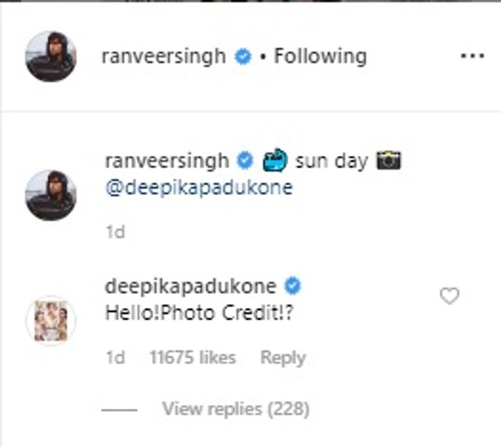 Deepika Padukone's comment on Ranveer Singh's picture