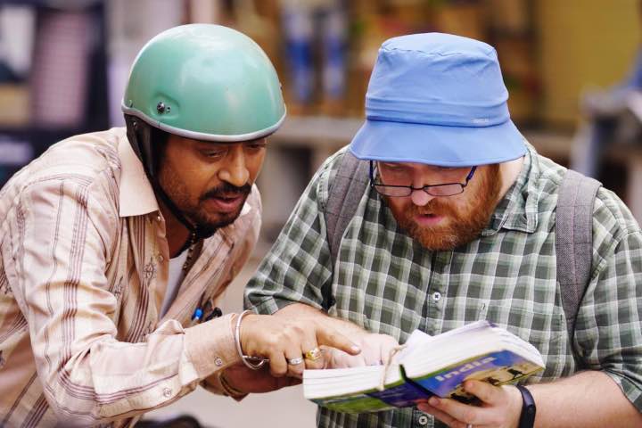 Irrfan Khan with Nick Pillow in a still from Angrezi Medium