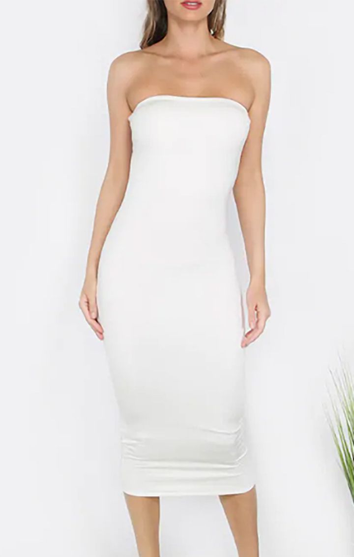 SHEIN White Bandeau Sheath Basic Dress (Source: www.shein.in)