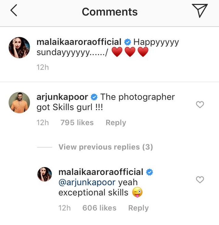 Arjun Kapoor's comment on Malaika Arora's post