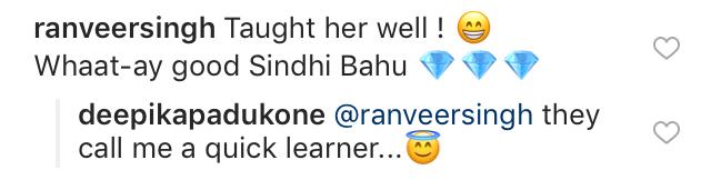 Deepika's reply to Ranveer's comment