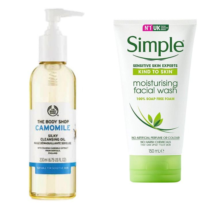 The Body Shop Camomile Silky Cleansing Oil and Simple Moisturising Face Wash (Source: www.thebodyshop.com | nykaa.com)