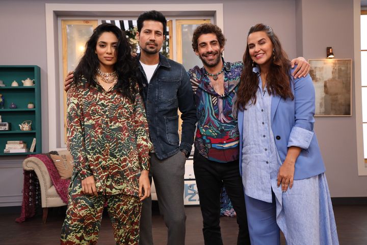 Sobhita Dhulipala, Sumeet Vyas and Jim Sarbh with host Neha Dhupia on BFFs with Vogue