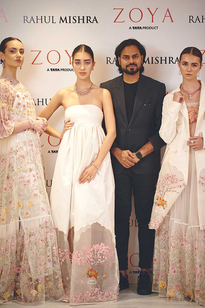 Rahul Mishra with his designs for the ZOYA X Rahul Mishra exclusive preview for Paris Fashion Week