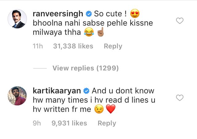 Ranveer Singh's comment on Sara Ali Khan and Kartik Aaryan's photo