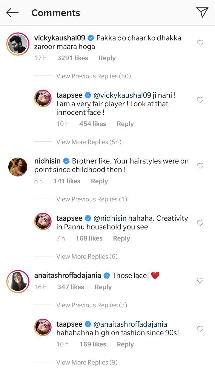 Celebrities' comments on Taapsee Pannu's post (Source: Instagram | @taapsee)