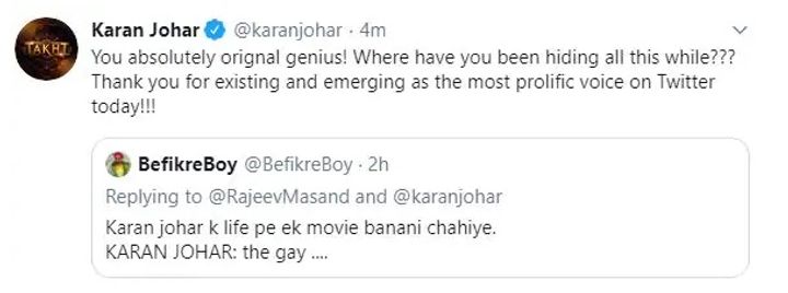Karan Johar's reply to a twitter troll
