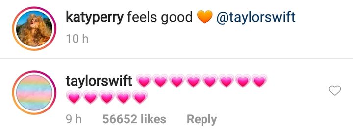 Taylor Swift's comment on Katy Perry's post (Source: Instagram | @katyperry)