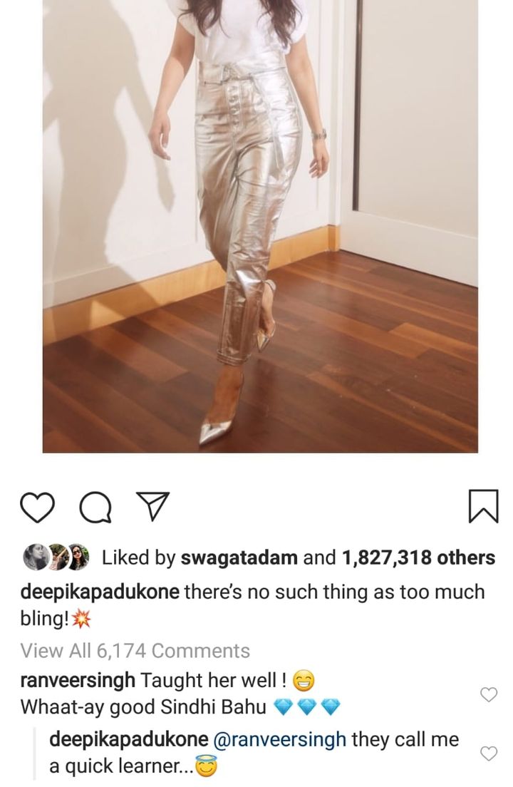 Ranveer Singhs comment on Deepika Padukones post