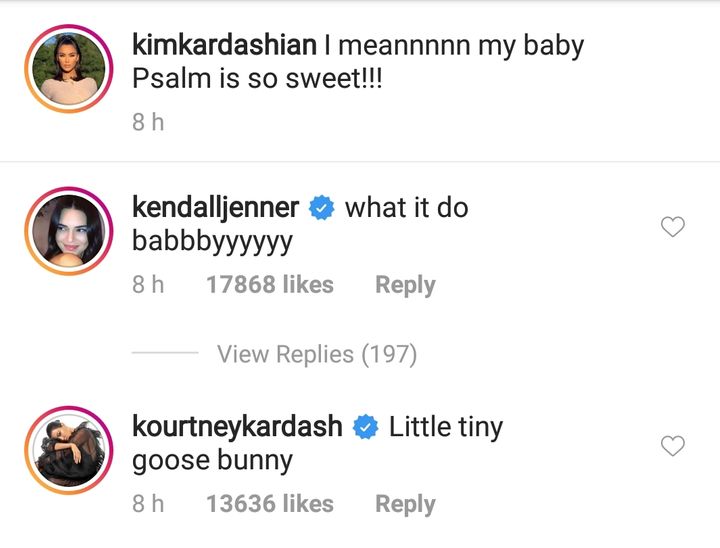 Kendall Jenner and Kourtney Kardashian's comments on Kim Kardashian's post