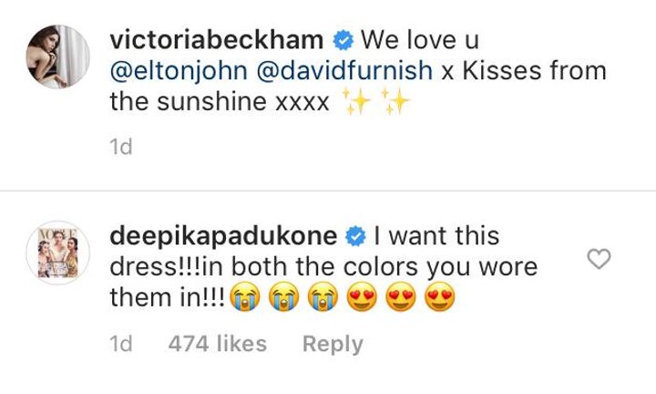Deepika's comment on Victoria Beckham's post (Source: Instagram | @victoriabeckham)