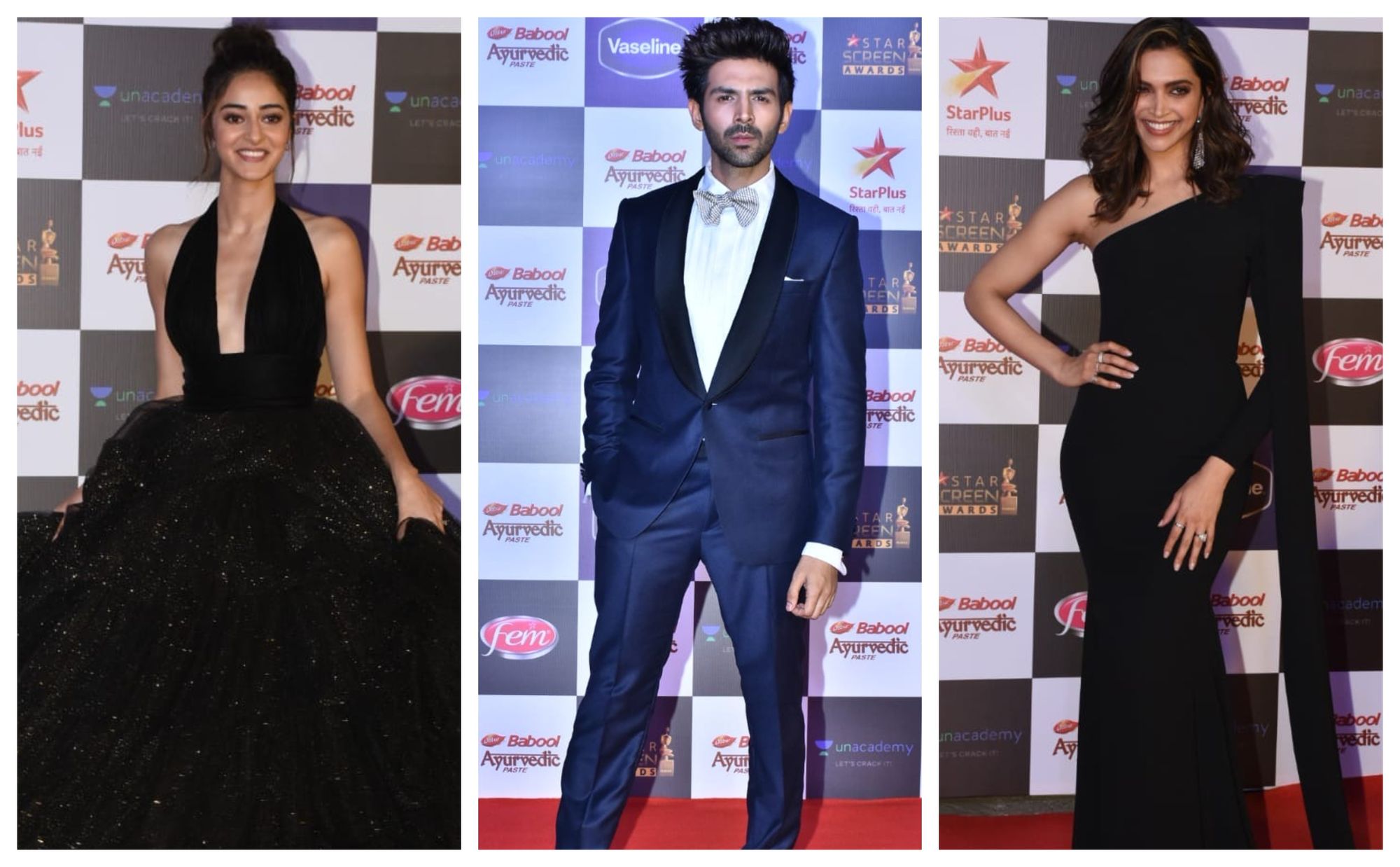 Ananya Pandey, Kartik Aaryan and Deepika Padukone at the Star Screen Awards 2019 (Source: Yogen Shah)