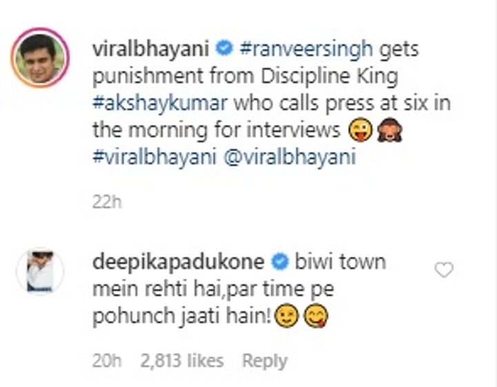 Deepika Padukone's comment (Source: Instagram | @viralbhayani)