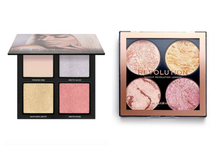 Huda Beauty 3D Highlighter Palette, Winter Solstice and Makeup Revolution Cheek Kit, Fresh Perspective | (Source: www.nykaa.com)