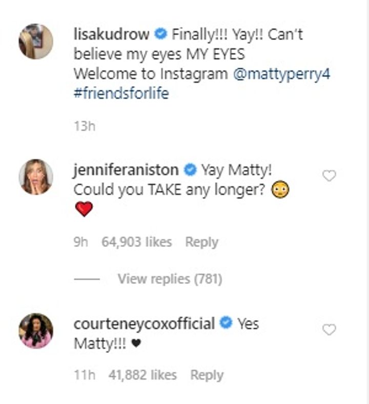 Jennifer Aniston and Courtney Cox comments (Source: Instagram | @lisakudrow)