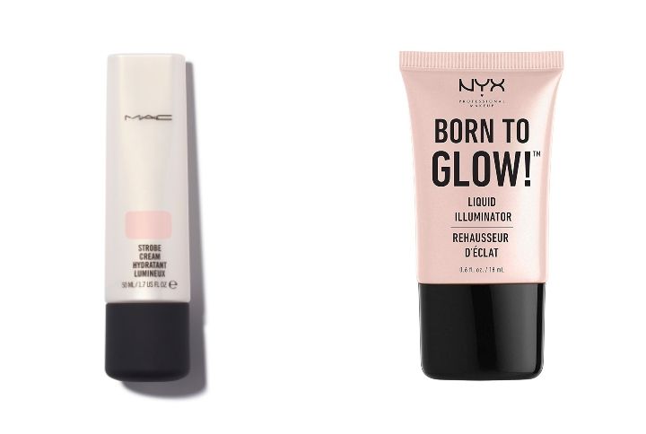 M.A.C Cosmetics Strobe Cream In Pinklite and NYX Liquid Illuminator in Sunbeam | (Source: www.maccosmetics.com | www.nykaa.com)