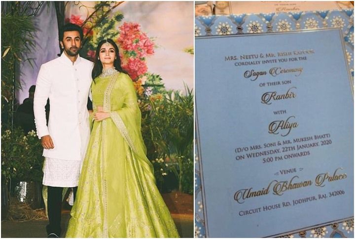 Ranbir Kapoor and Alia Bhatt with their fake wedding invite (Source: Instagram, twitter | @aliaabhatt, @Khloudii5)