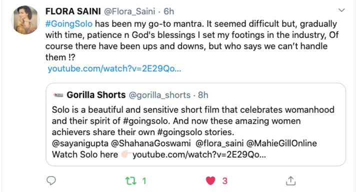 Flora Saini's Tweet - Going Solo