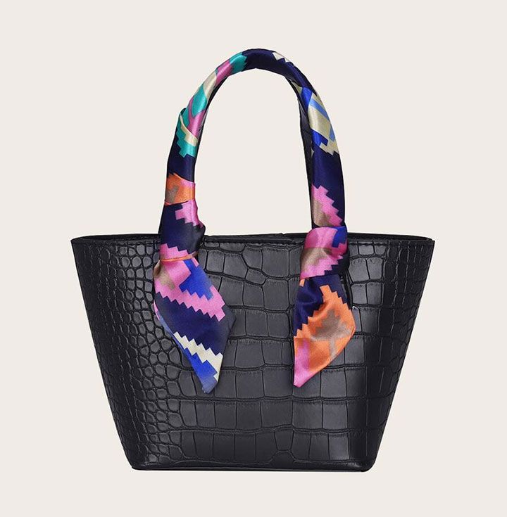 Shein Twilly Scarf Decor Croc Embossed Tote Bag (Source: shein.in)