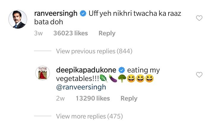 Ranveer Singh's comment on Deepika Padukone's Instagram post