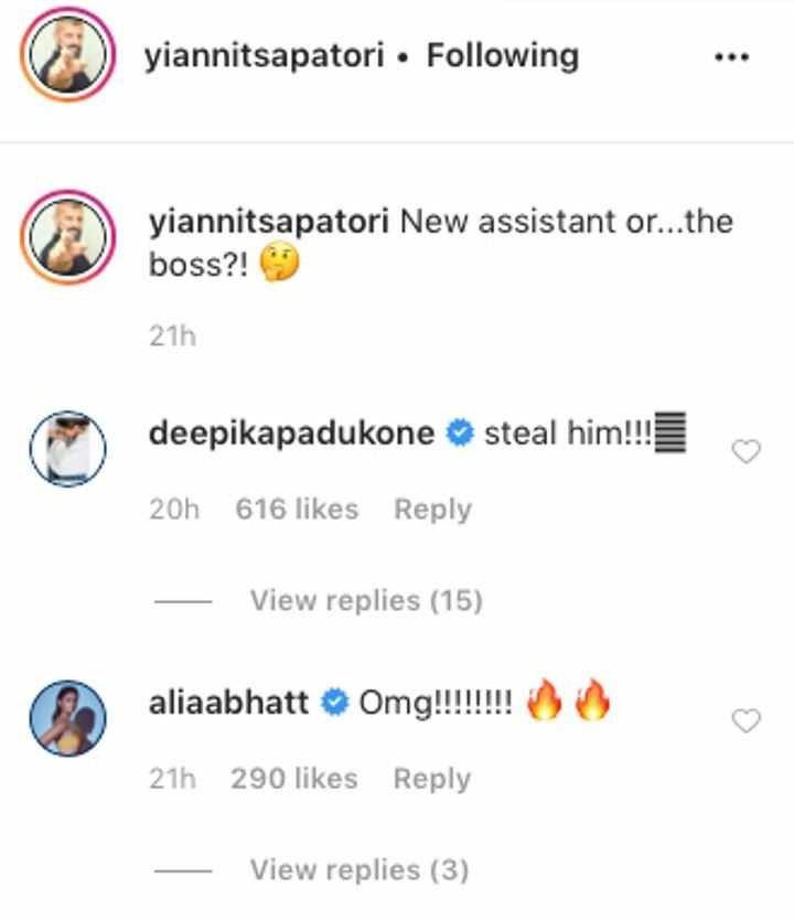 Deepika Padukone & Alia Bhatt's comments (Source: Instagram | @yiannitsapatori)