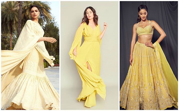 Deepika Padukone, Kareena Kapoor Khan And Ananya Panday In Butterscotch Yellow (Source: Instagram | @shaleenathani, @therealkareenakapoor, @stylebyami
