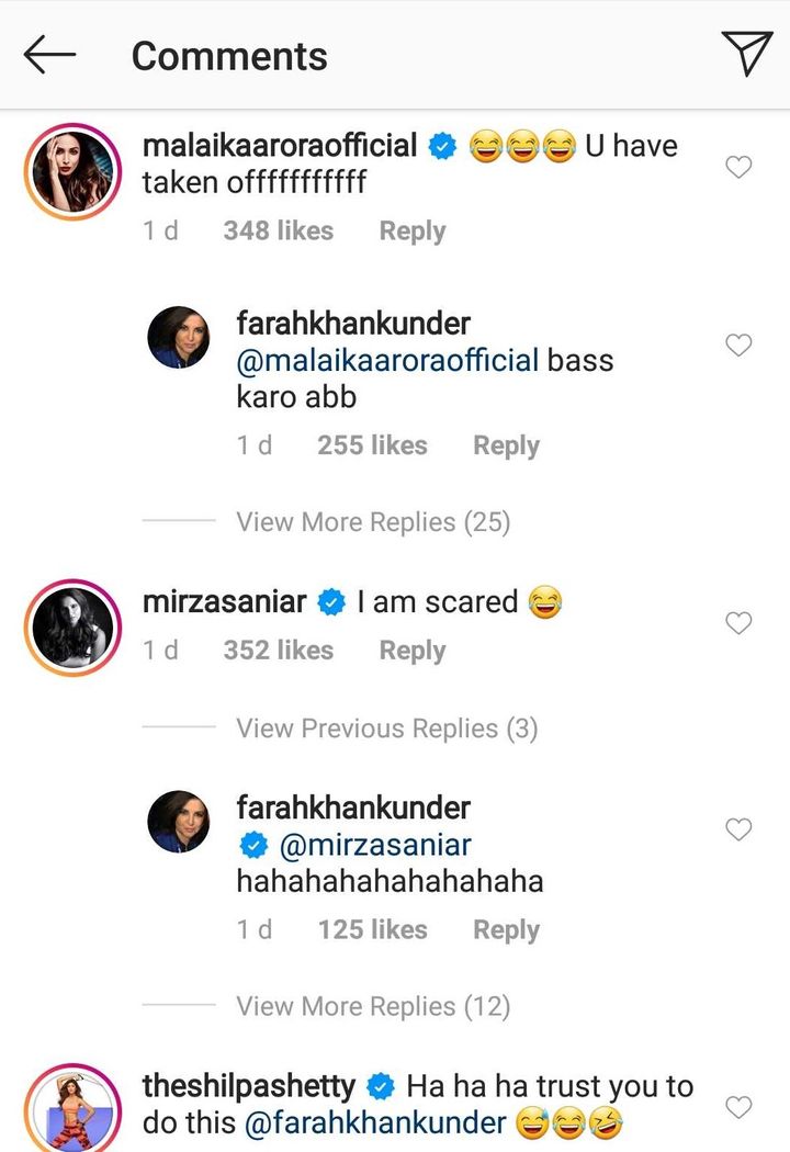 Celebrity comments on Farah Khan's Instagram post