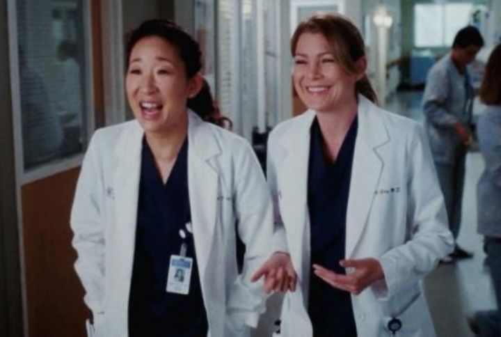 Ellen Pompeo and Sandra Oh as Meredith and Christina in Grey's Anatomy