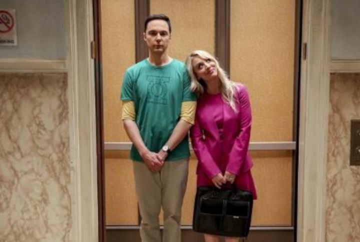 Jim Parsons and Kaley Cuoco as Sheldon and Penny in The Big Bang Theory