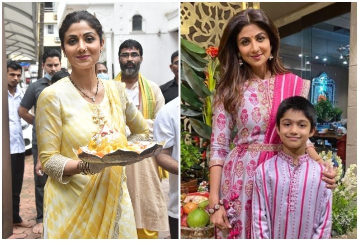 Shilpa Shetty Celebrates Ganesh Chaturthi In Poppy Coloured Indian Wear