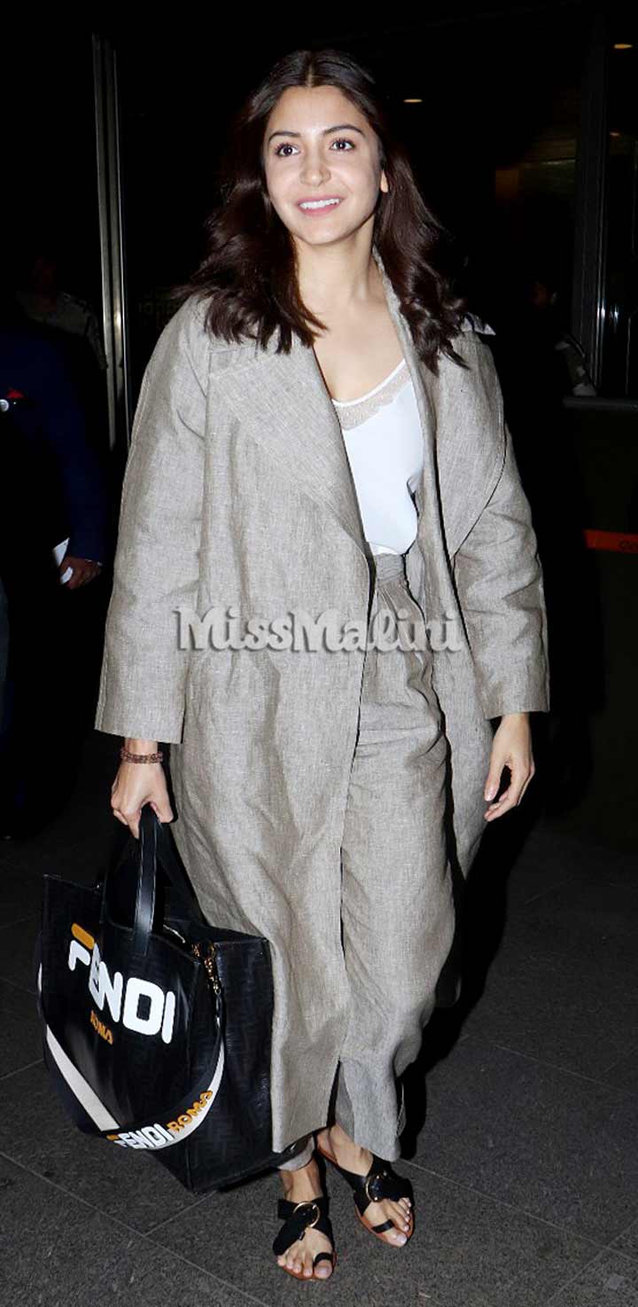 Anushka Sharma carrying the Fendi Mania Shopper tote bag