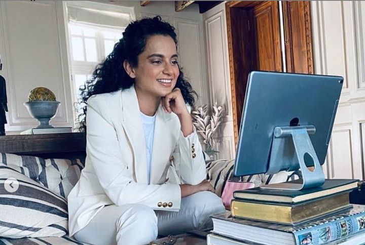 Kangana Ranaut Attends The Virtual Indian Pavilion At Cannes Film Market 2020 In A White Pantsuit