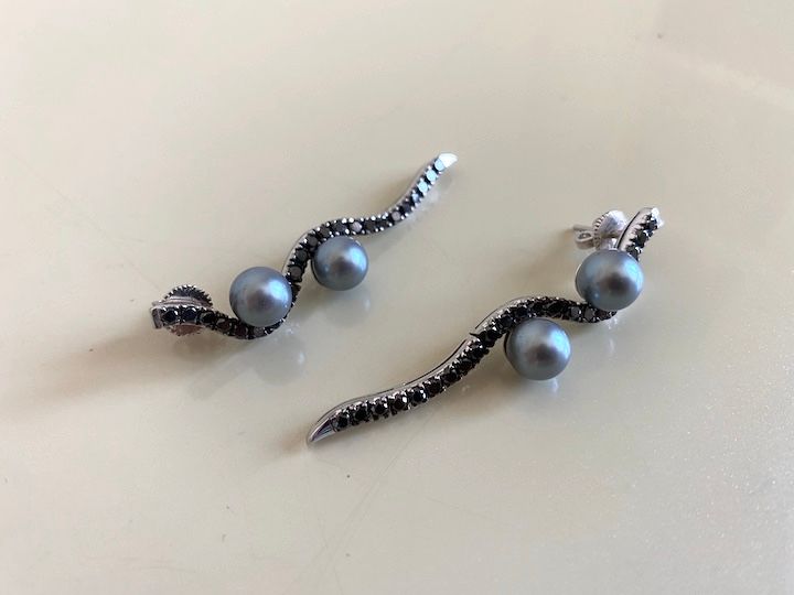 Grey Pearl Earrings by Kanak Devnani, Team Rishika
